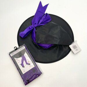 KIDS COSTUME Accessories- Witch Hat and Matching Hosiery (Black & Purple)